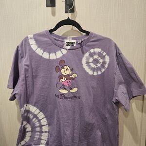 Disney World Purple Tie-Dye Classic Mickey Mouse Graphic Boxy Crop Top Tee